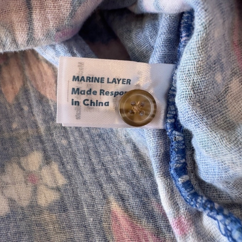 Marine Layer  Willow Long Sleeve V-neck Midi Dress-Cotton-Pockets-Batik Floral-M - Picture 10 of 16